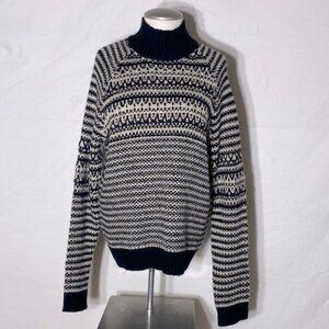 M&S Collection Black Off White Striped Knit Mock Neck Sweater S
